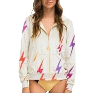 Aviator Nation Velvet Lightning Bolt Zip Up Hoodie
